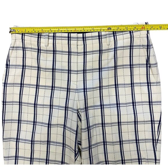 Theory Sz 10 Pants Treeca Plaid Check Blue Cream Crop Wool Trousers Classic - Picture 8 of 10